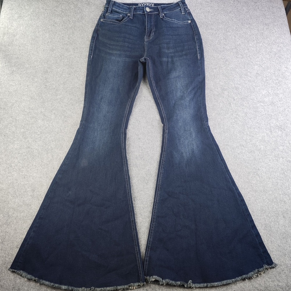 Rock & Roll Denim High Rise Bell Bottom Jeans Women's 28x32 Blue Dark Wash